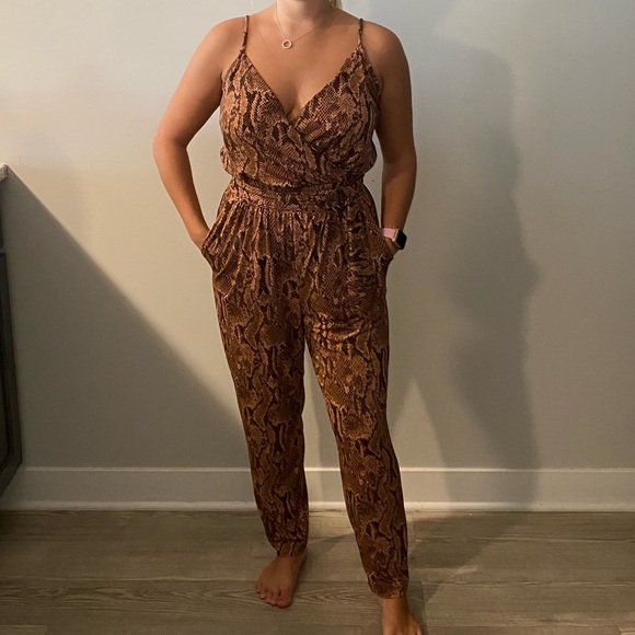 Express brown snakeskin jumpsuit - Picture 1 of 2